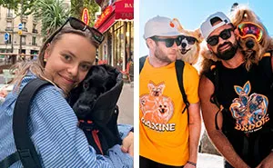 44 Wholesome Photos Of Pups Being Carried Through Cities In Backpacks