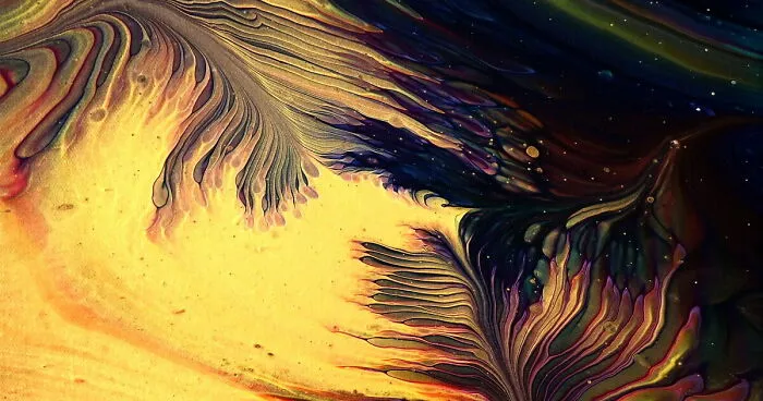 Feathers Of Light: Wrecked Straight Pour Acrylic Painting