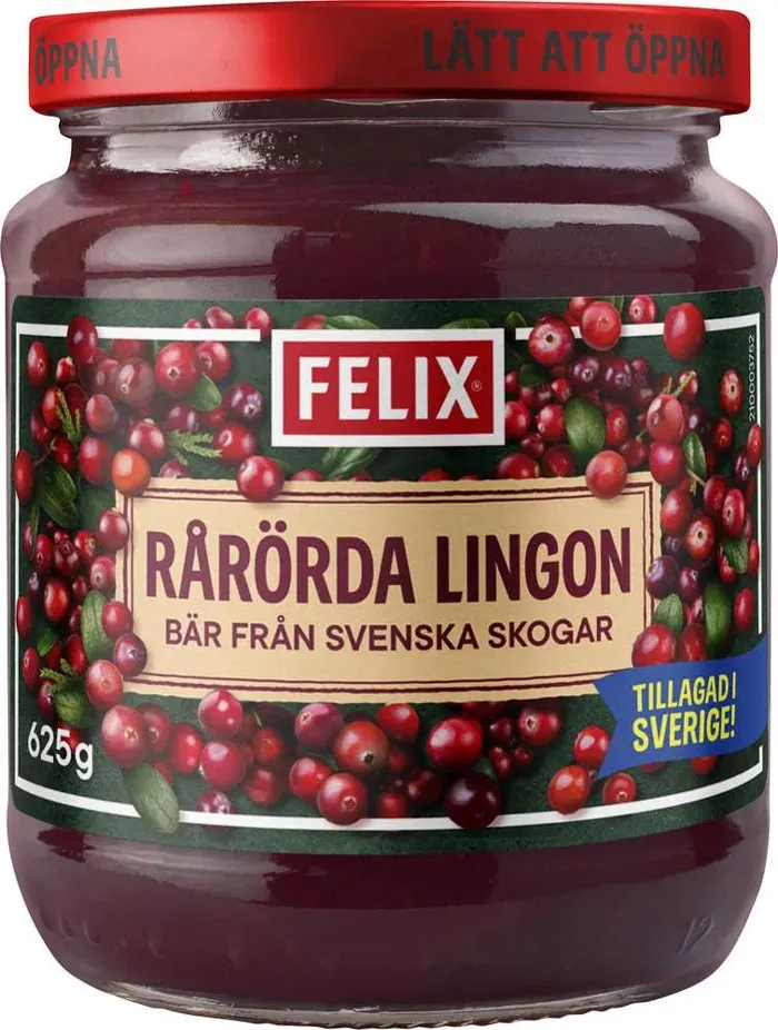 Un tarro de mermelada de arándanos rojos (preferiblemente Rårörda Lingon, una variante sin hervir). El condimento básico de casi la mitad de las recetas suecas.