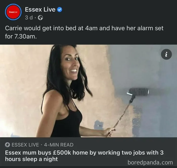 Woman painting a wall with roller, illustrating life challenges in an actual dystopia, related to weirdly normal days.