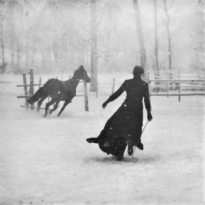 'lady With Her Horse On A Snowy Day'. Félix Thiollier, 1899. Shows That It Wasn't Necessary To Stay Still For Photos