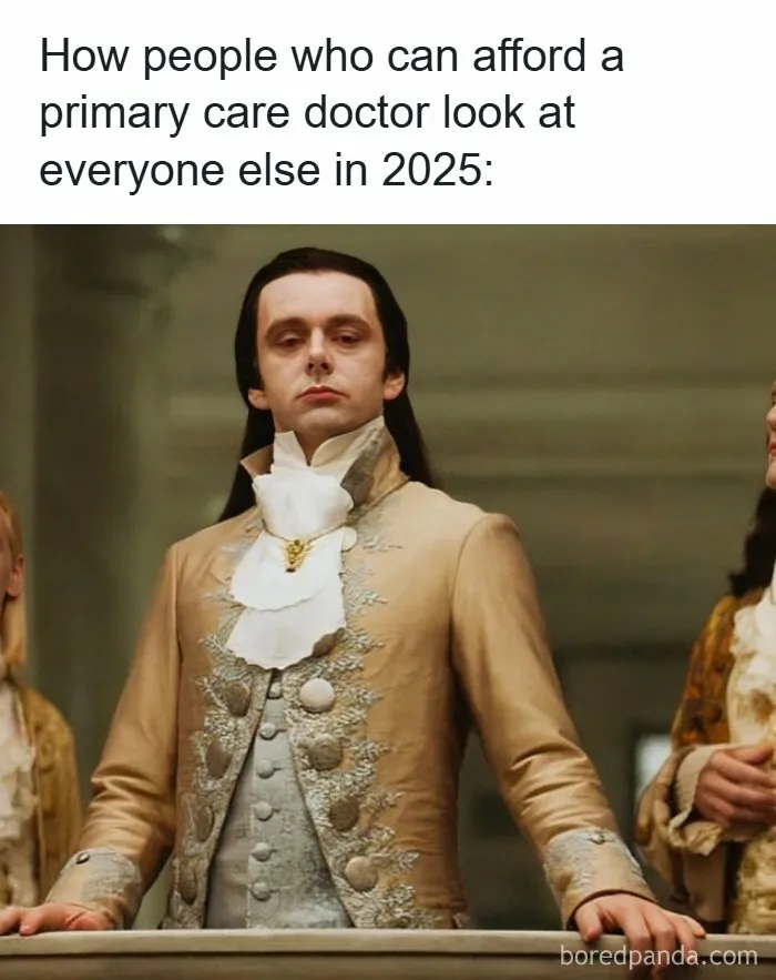 Confident man in 18th-century attire symbolizing healthcare memes about primary care affordability in 2025.
