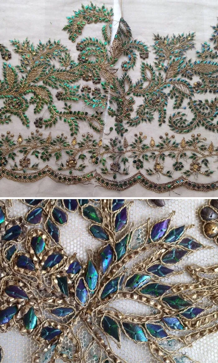Before Sequins, There Were Beetle Wings. Fabric From 1858 Embellished With Bug Wings