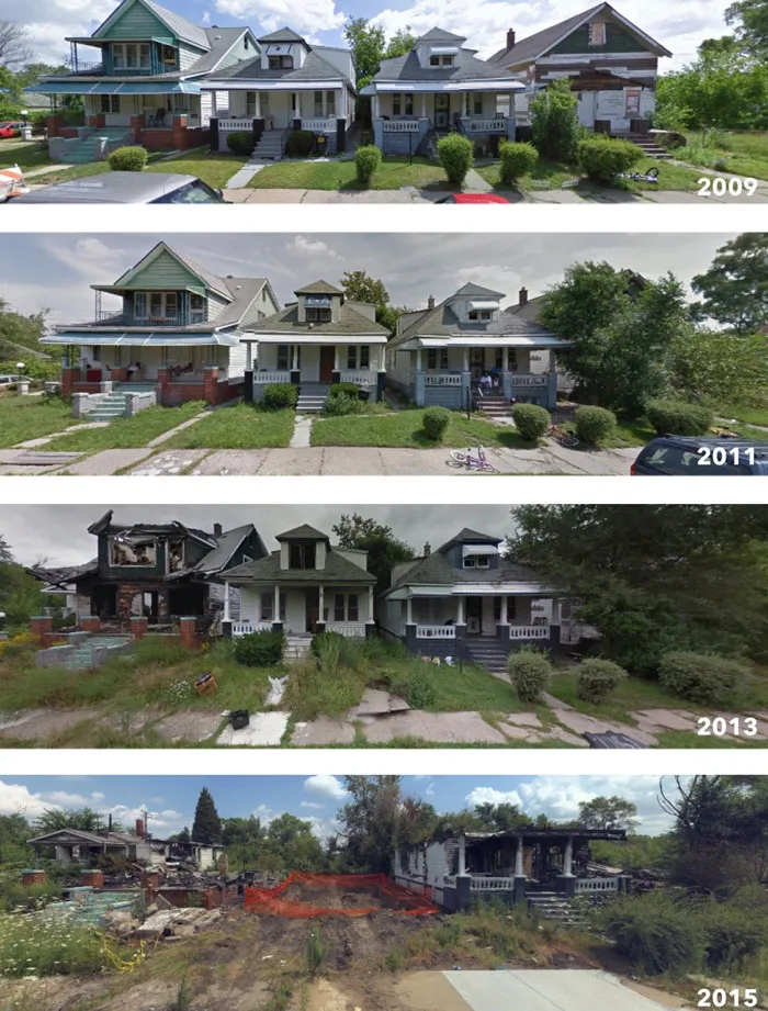 This Series / Blog, Which Takes Google And Bing Street View Photos Before And After The Collapse Of Detroit