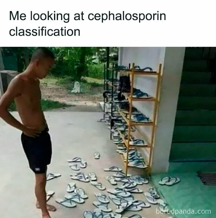 Person standing puzzled looking at many pairs of shoes on the floor, illustrating humor in expensive healthcare memes.
