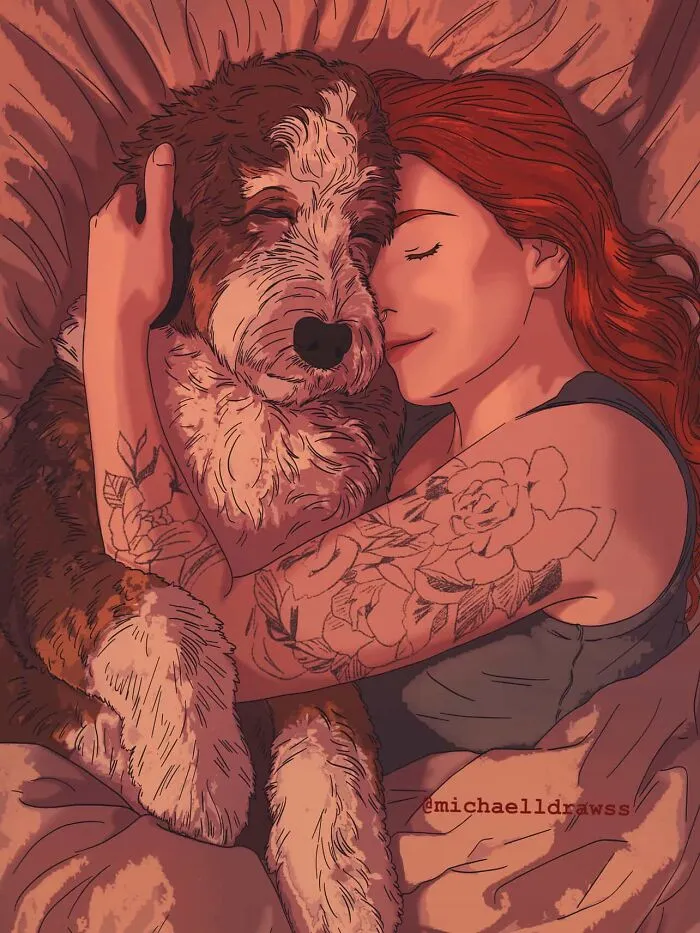 This Artist Transforms Simple Photos Into Stunning Portraits Of Pets And Their Humans (47 Pics)