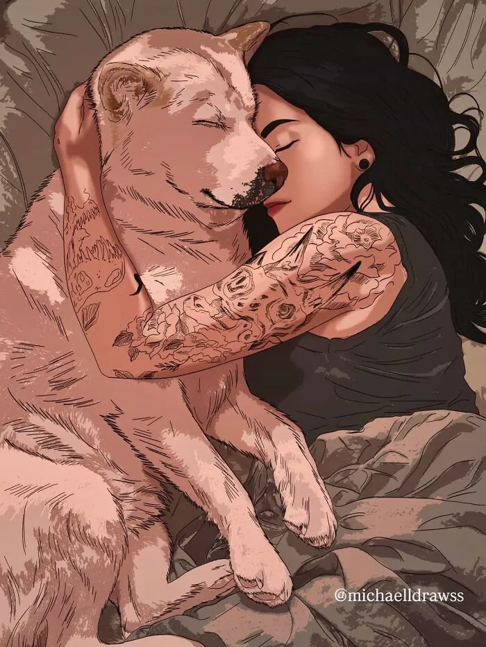 This Artist Transforms Simple Photos Into Stunning Portraits Of Pets And Their Humans (47 Pics)