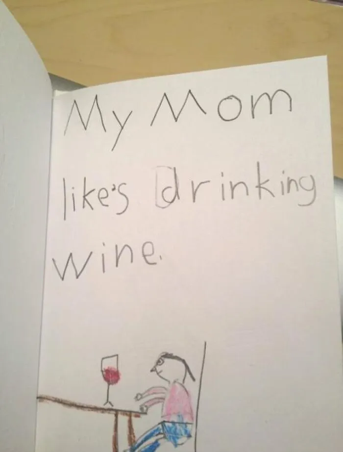 My Friend's Daughter Had A School Assignment To "Write Once Sentence About A Family Member And Draw A Picture About It"