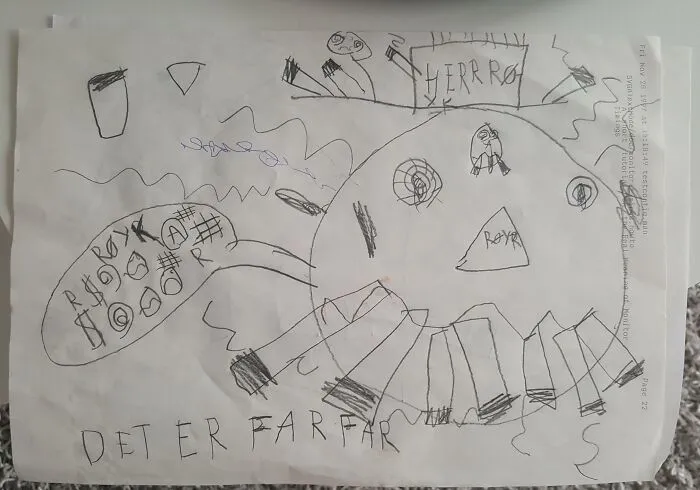 Drawing I Made When I Was 7 Or So. Was Trying To Be Nice To My Chain Smoking Grandfather By Gifting Him A Portrait Of Him