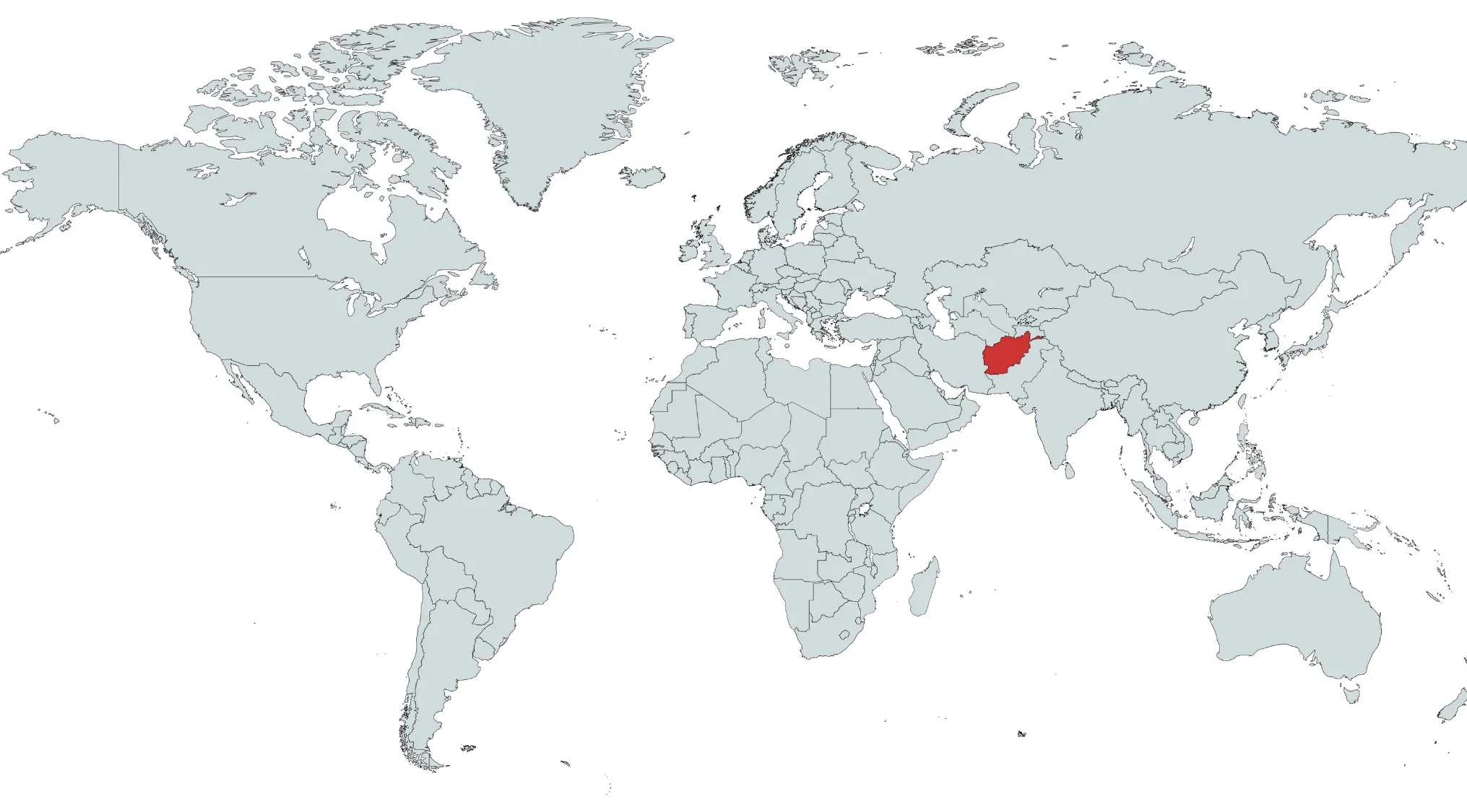 World map with the country highlighted in red for which country is highlighted on the map identification.