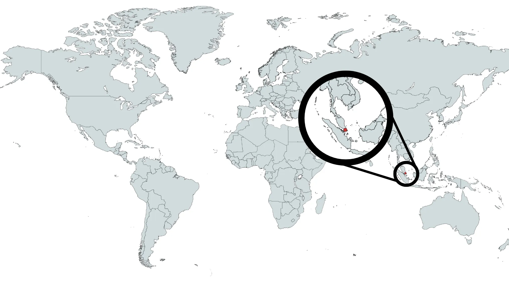World map with a zoomed-in section highlighting a specific country for the guess the country map quiz.