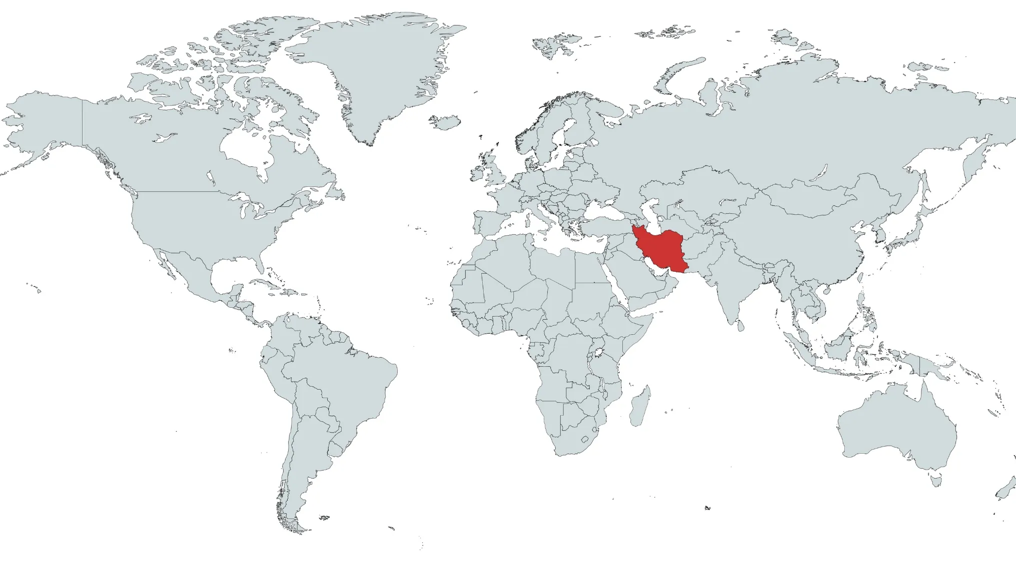 World map highlighting one country in red to identify this country located in the Middle East and Southwest Asia region.