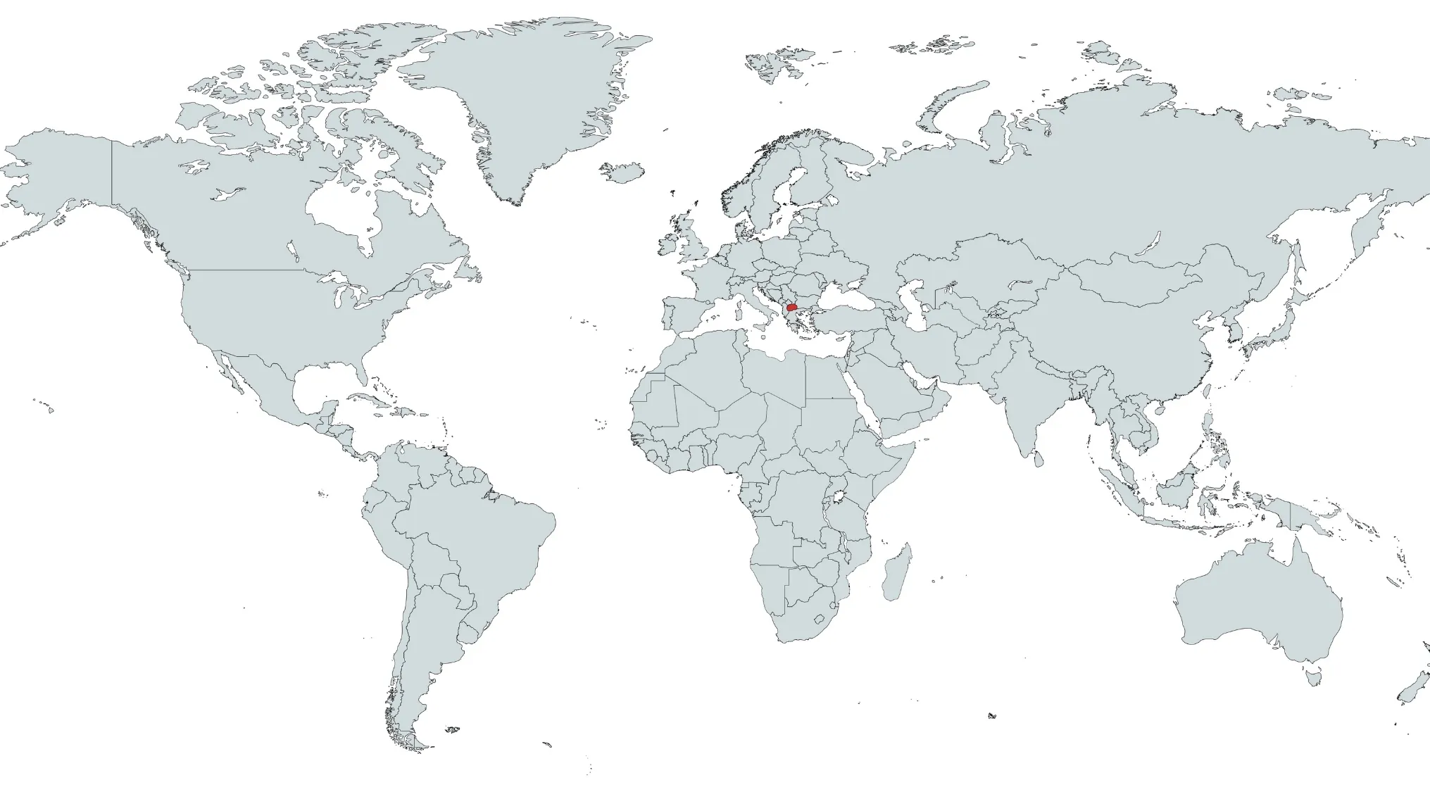 World map with the country highlighted in red, focusing on identifying the country highlighted on the map in Europe.