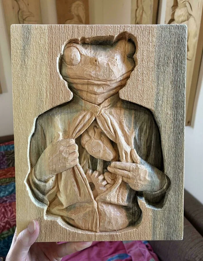 "Flayed Frog" -- Carved With Only Chisels, No Sandpaper (So You Can See The Tool Marks And Know I'm Not A Machine)