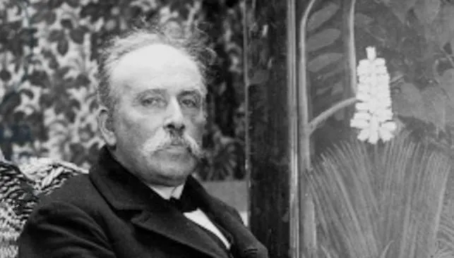 Black and white portrait of Henri Rousseau, a pioneer of abstract art focusing on color, form, and emotion.