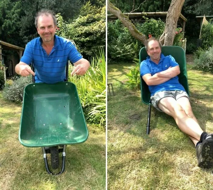 Wheelbarrows as Comfy Chairs