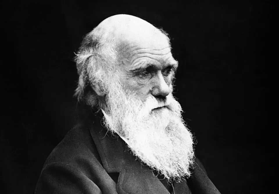 Portrait of Charles Darwin with a white beard and dark coat, representing the phrase survival of the fittest.