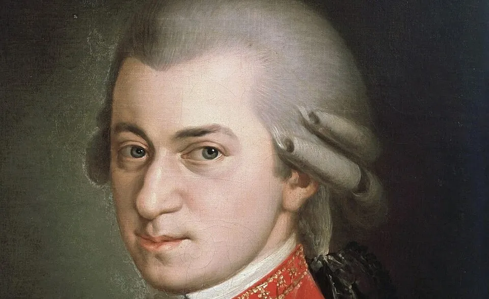 Portrait of Wolfgang Amadeus Mozart, the child prodigy composer who performed for European royalty by age five.