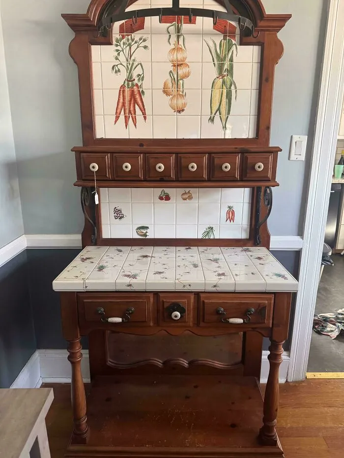 I Think I’m Going To Use It As A Coffee Bar In My Dining Room ! All The Vegetables Do Remind Me Of A Gardening Table 