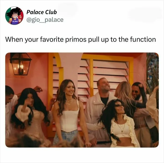 Group of people dancing and smiling at a party, capturing the best reactions and memes to Super Bowl Lx halftime show.
