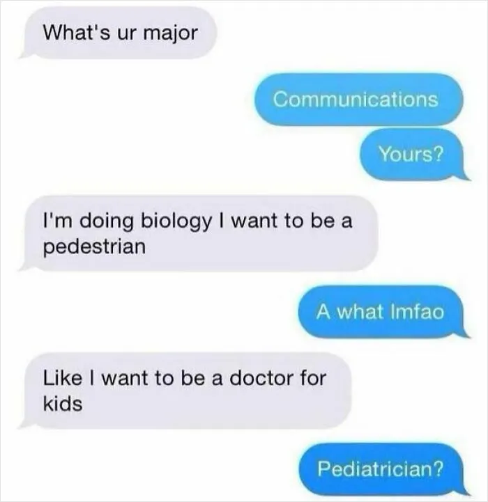 Funny text screenshot showing a conversation with a humorous misunderstanding about career aspirations.