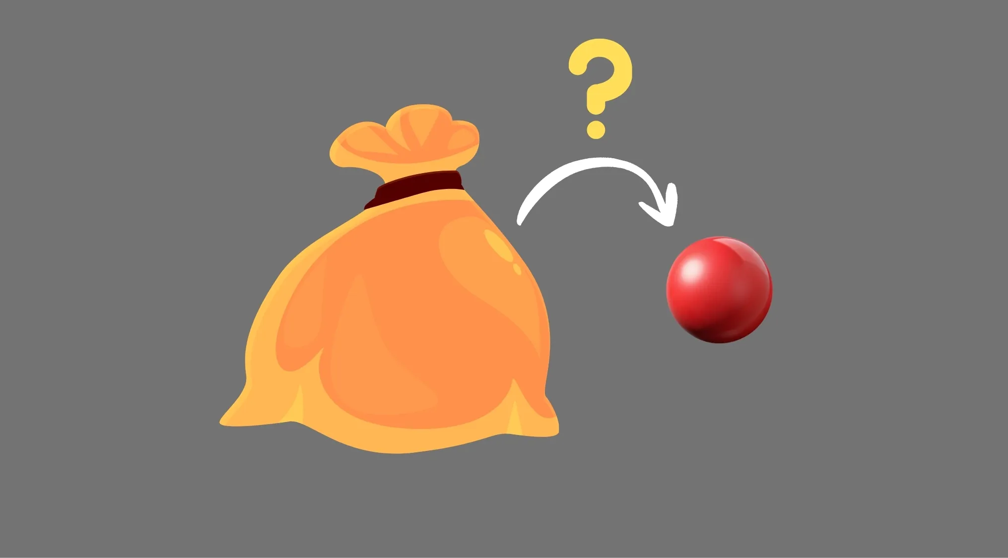 Illustration of a bag with a red ball and question mark showing probability of picking a red ball from the bag.