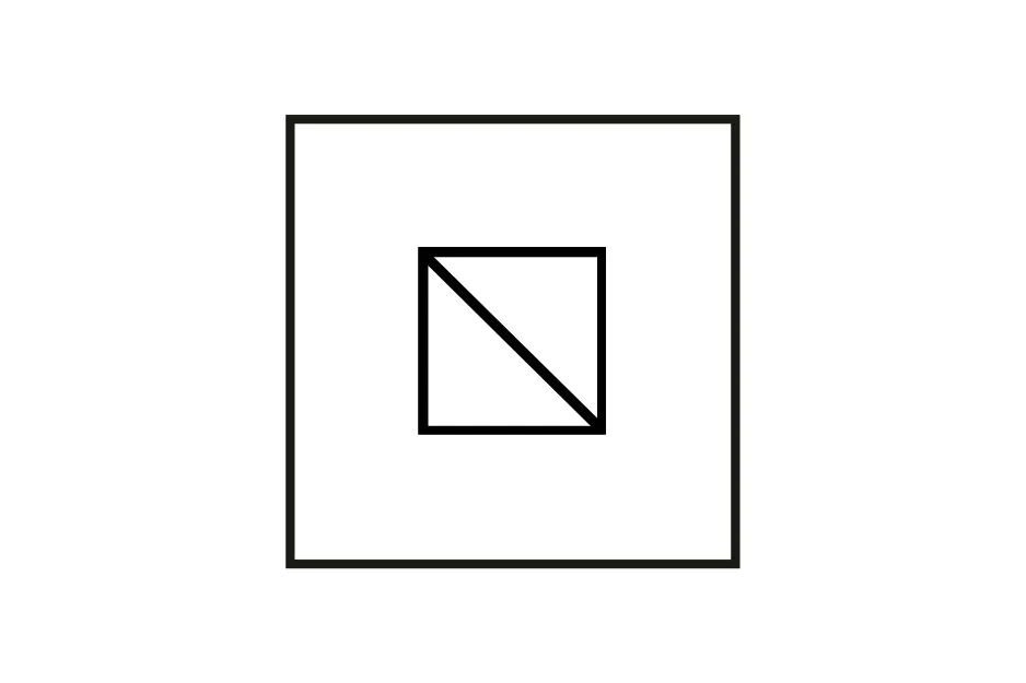 Black outlined square with a smaller inner square divided diagonally, logic puzzle element for series answer D.