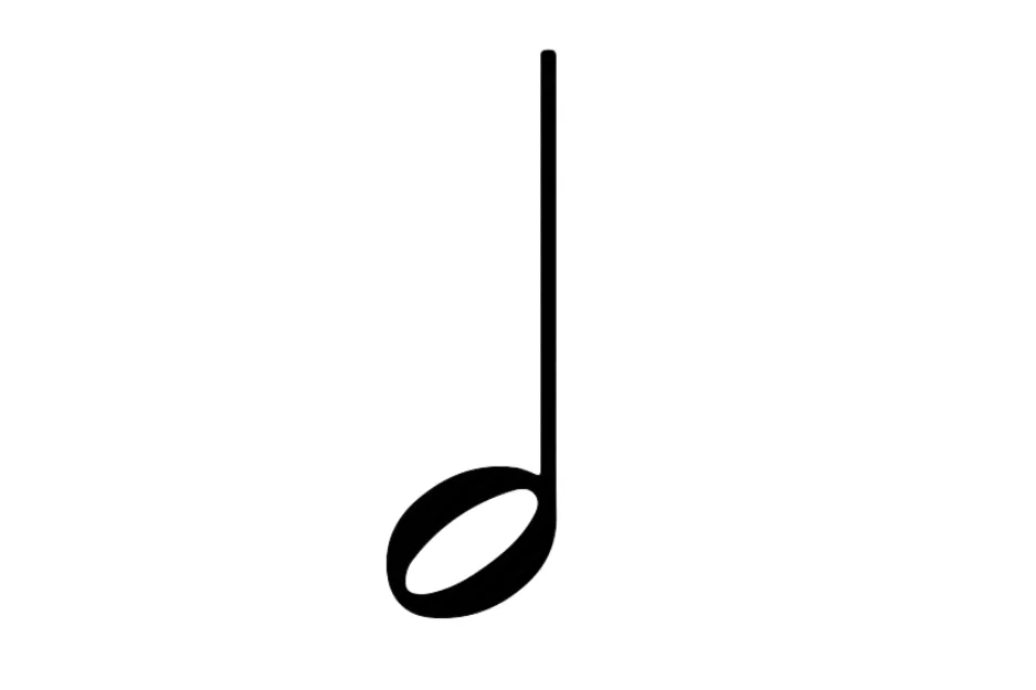 Quarter note musical symbol with a filled oval note head and a straight stem on a white background.