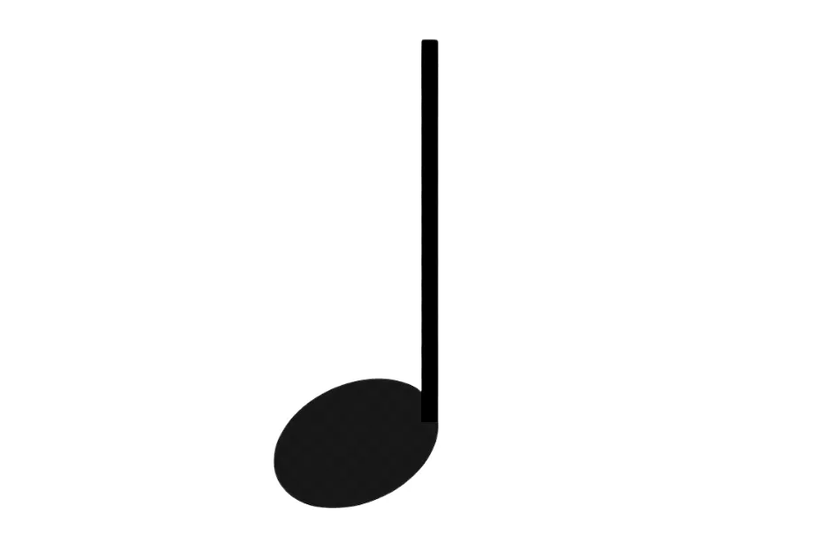 Quarter note symbol with letter B displayed on a white background representing music notation.