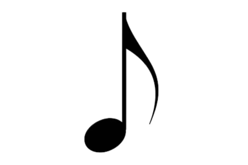 Black music note symbol representing an eighth note on a white background, illustrating musical notation for rhythm.