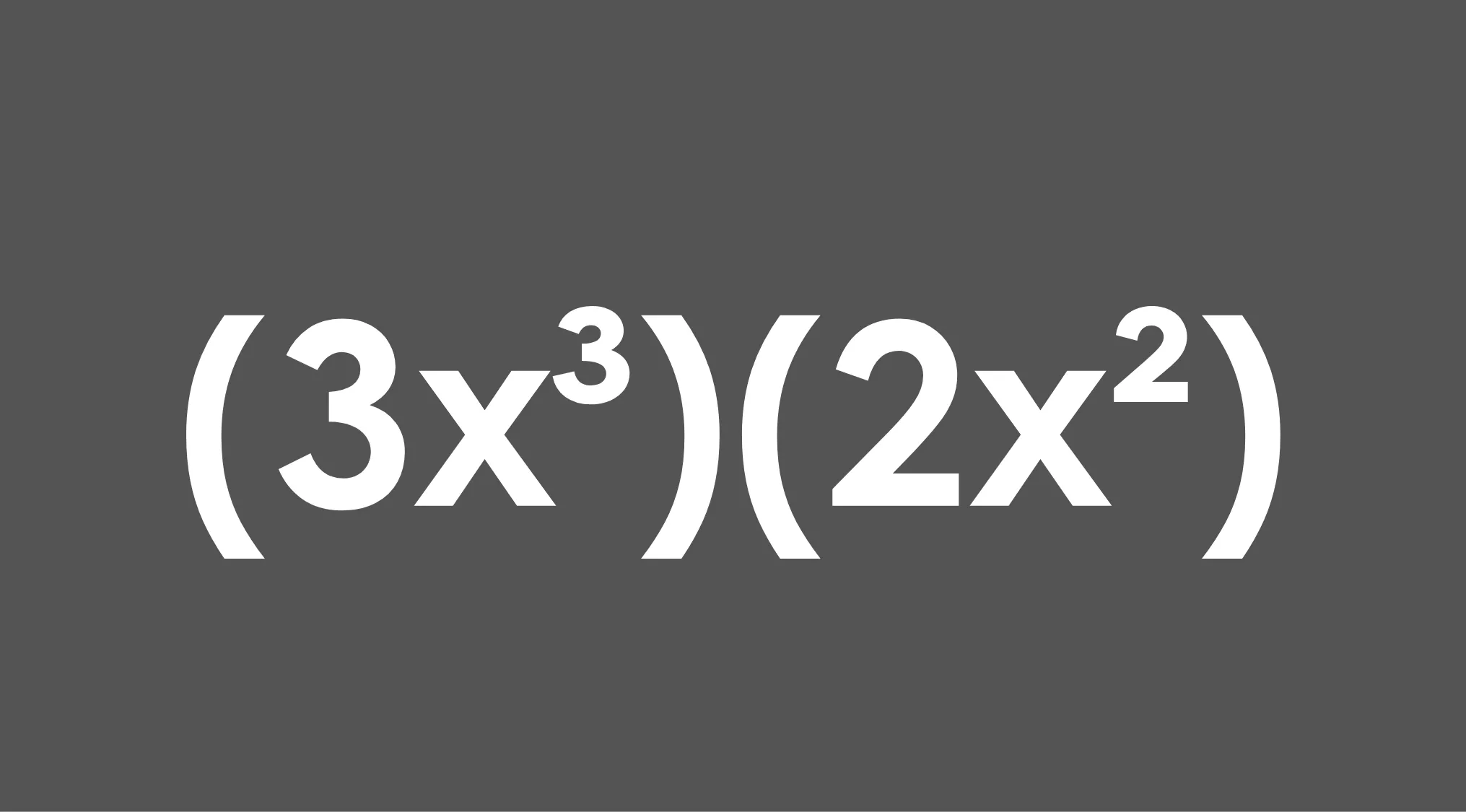 Math expression showing simplification of multiplication of powers with variables and exponents on a gray background