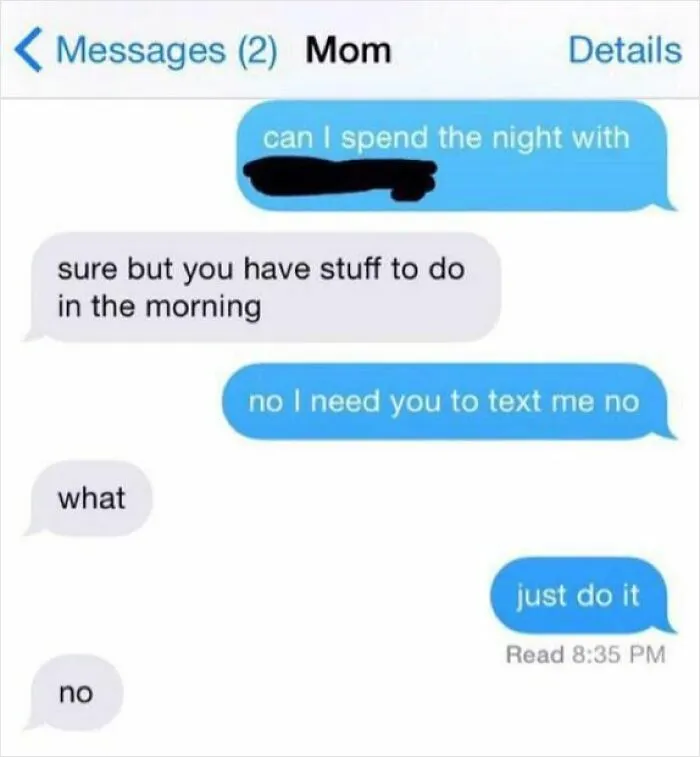 Text conversation between mom and child, part of hilarious text screenshots that might make you laugh today.