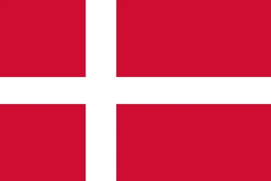 Red flag with a white cross, shown as an option in geography quiz about the correct flag for Norway