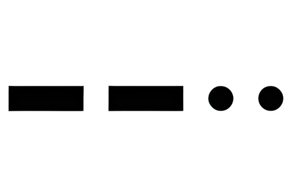 Morse code representation for letter T shown as two dashes followed by a dot on white background.