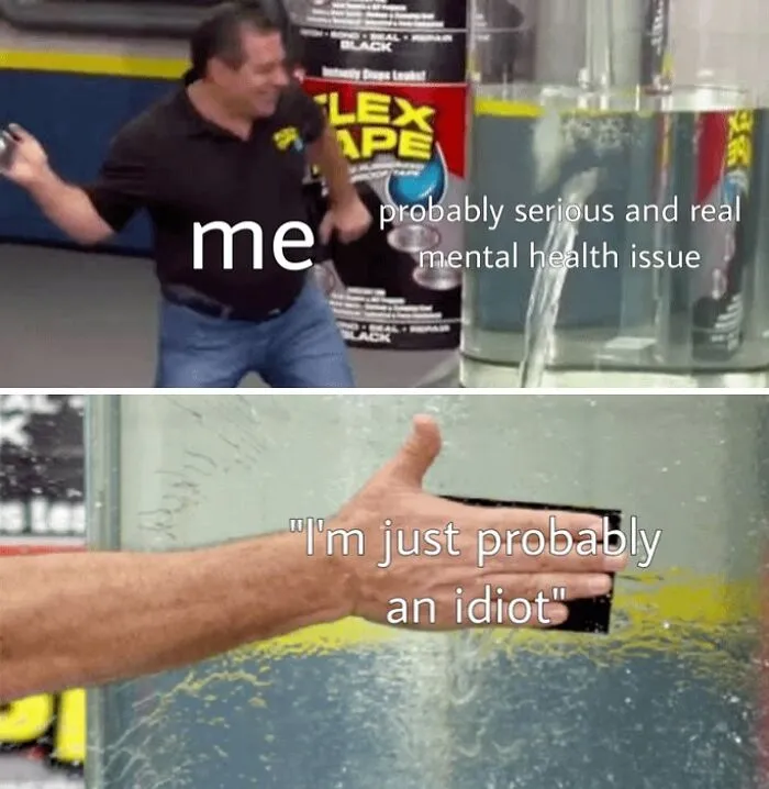 Man cleaning glass labeled with mental health issue, illustrating humor in healthcare memes content.