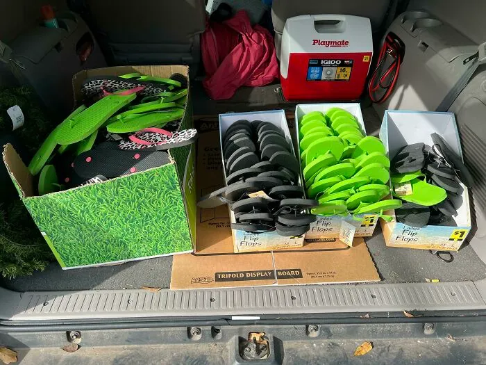 Stopped By To Check A Dumpster On A Whim After Several Months Of Being On A Hiatus. The Homeless Shelters Are About To Have A Bunch Of Shower Shoes!