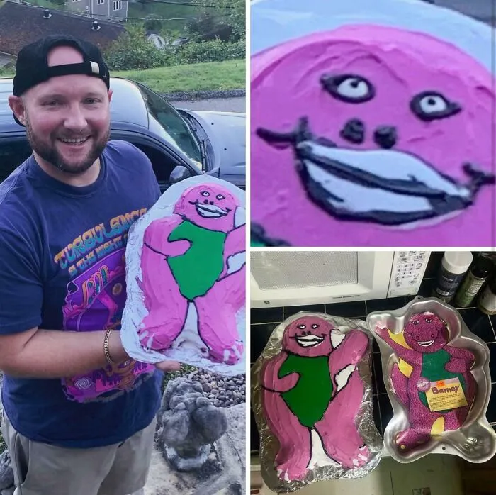 Mi papá me hizo un pastel casero de Barney. Tengo 34 años. ¿Una obra maestra o un fracaso?