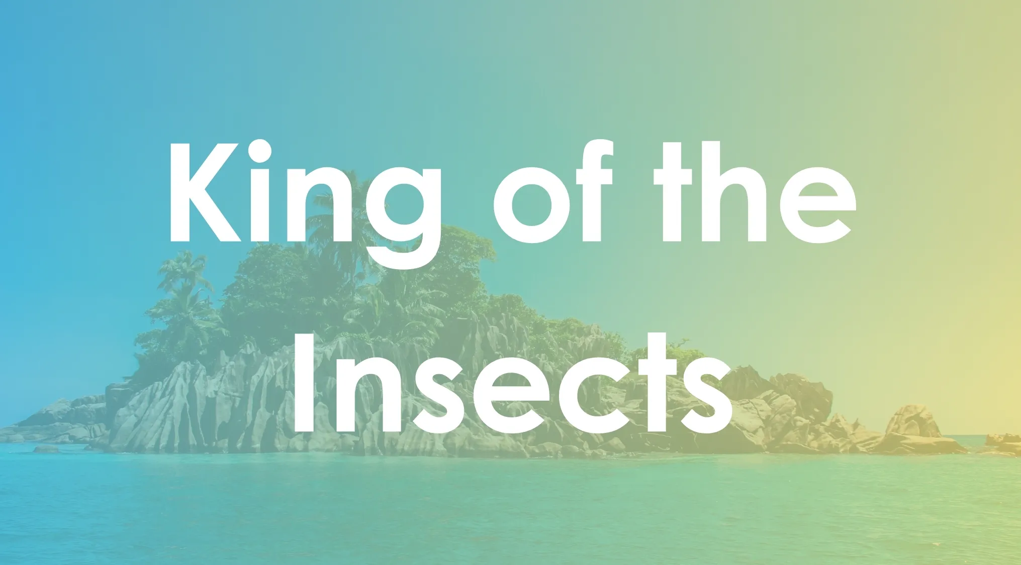 Island background with text King of the Insects highlighting book title synonyms concept.