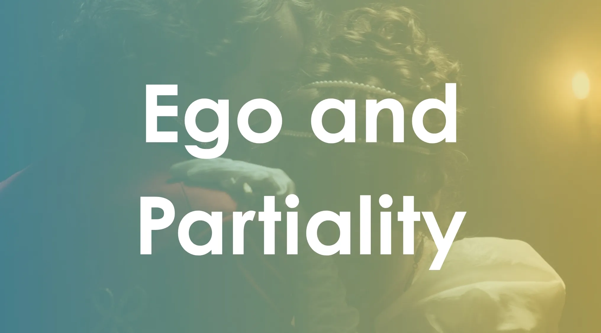 Ego and Partiality text over a blurred vintage couple background illustrating book title synonyms concept.