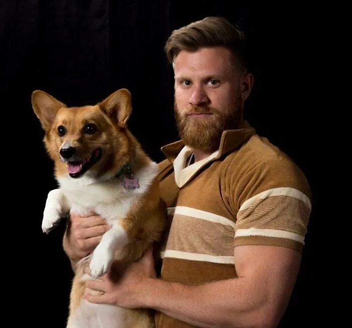 Bought This Vintage Shirt As A Prop For A Job At Work. Realized It Matched My Beard, Which Also Matches My Dog. Had To Have A Photo Shoot