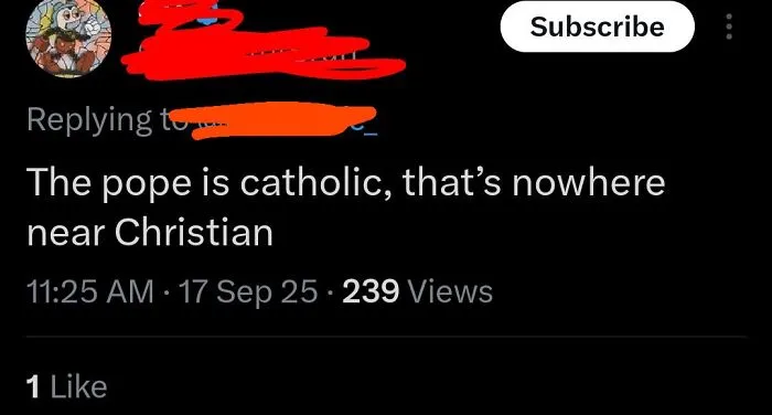 Screenshot of a social media post showcasing low intelligence with a confusing comment about religion.