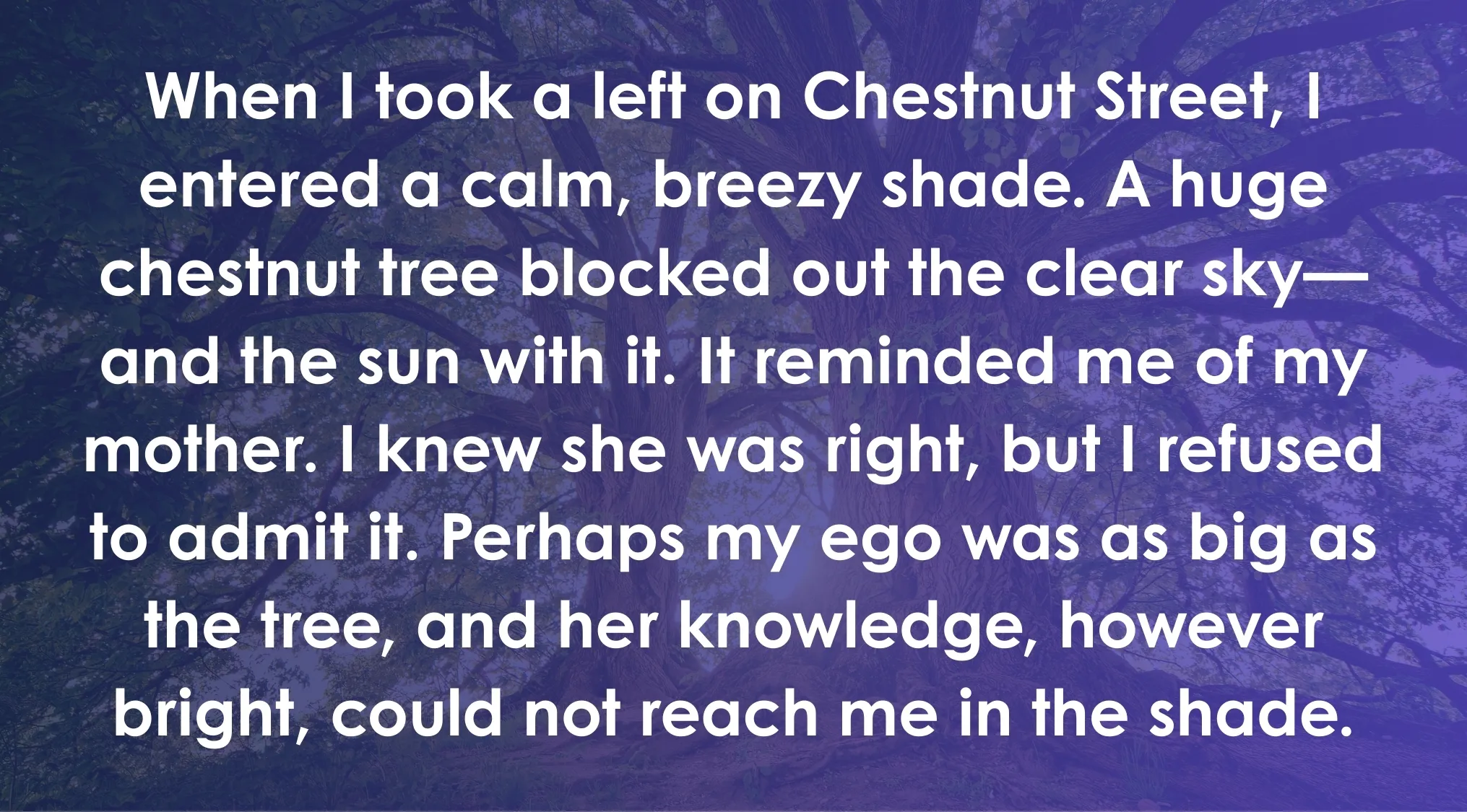 Excerpt from ACT exam showing a reflective passage about the meaning of right in a shaded chestnut tree setting.