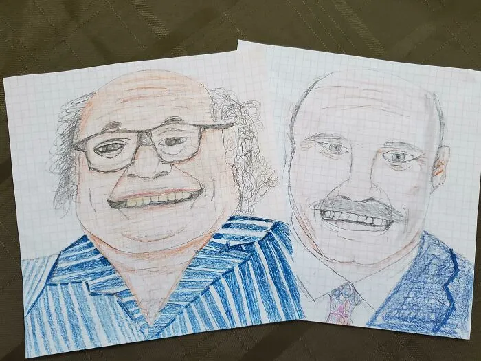 Most Kids Draw Dragons And Animals And Battles And Stuff, My Little Cousin Draws Danny DeVito And Dr Phil