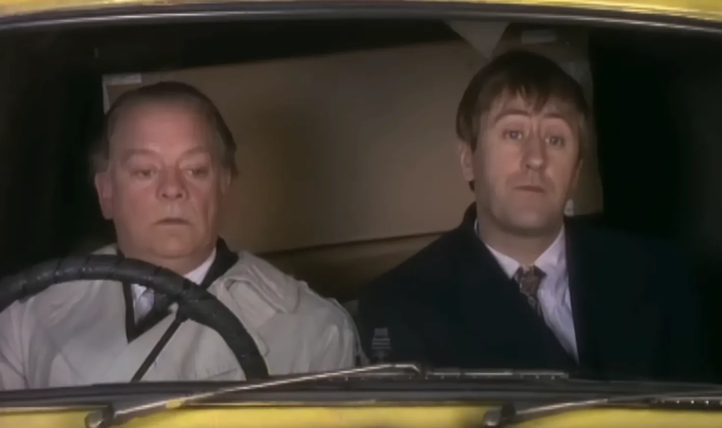 Del Boy and Rodney in a scene from the classic 80s and 90s sitcom sitcom following their get rich schemes.