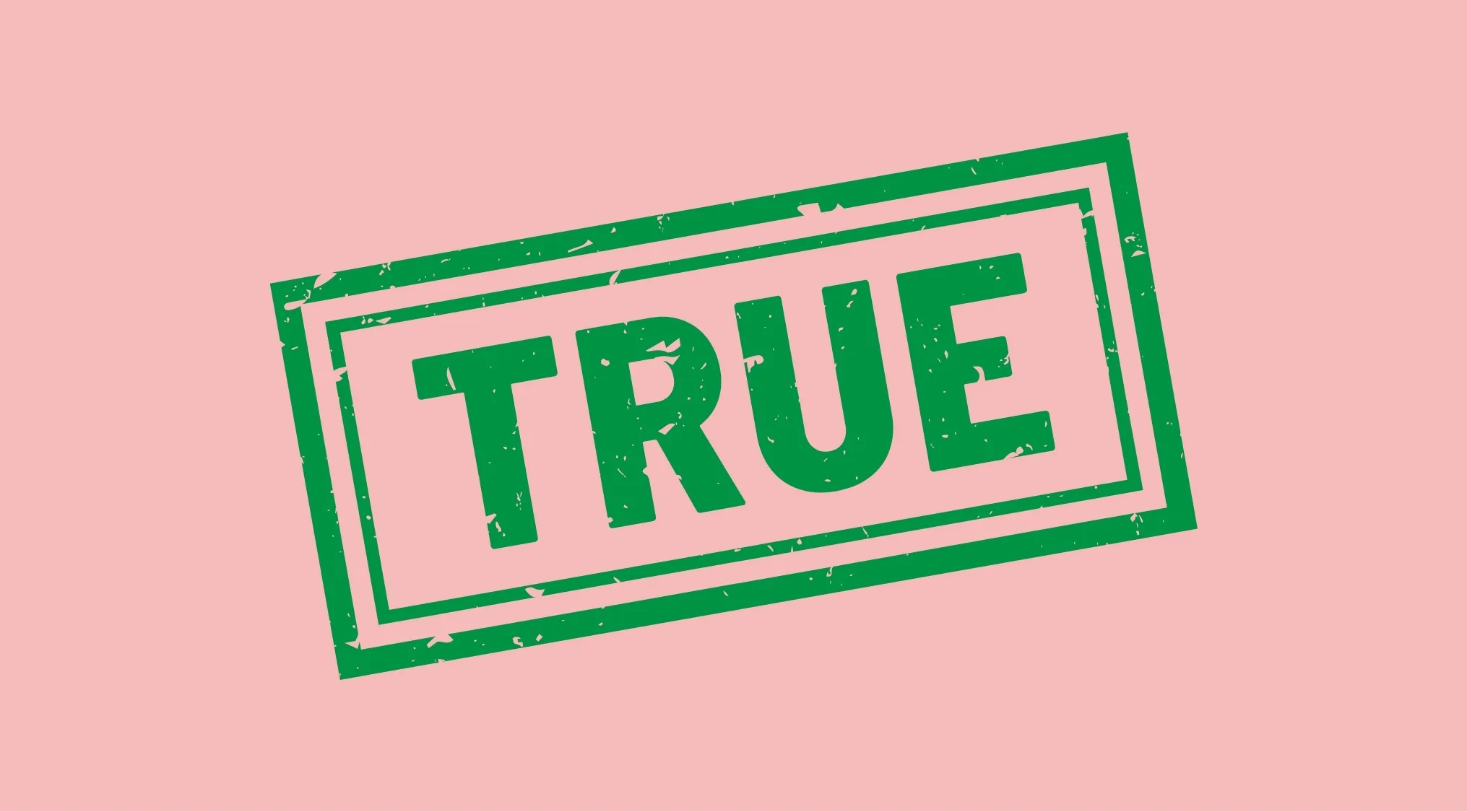 Green stamp with the word true on a pink background related to UK citizenship test questions concept.