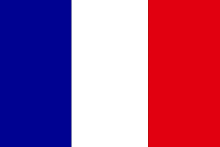 French flag with vertical blue, white, and red stripes representing France in 18th-century UK trade disputes.