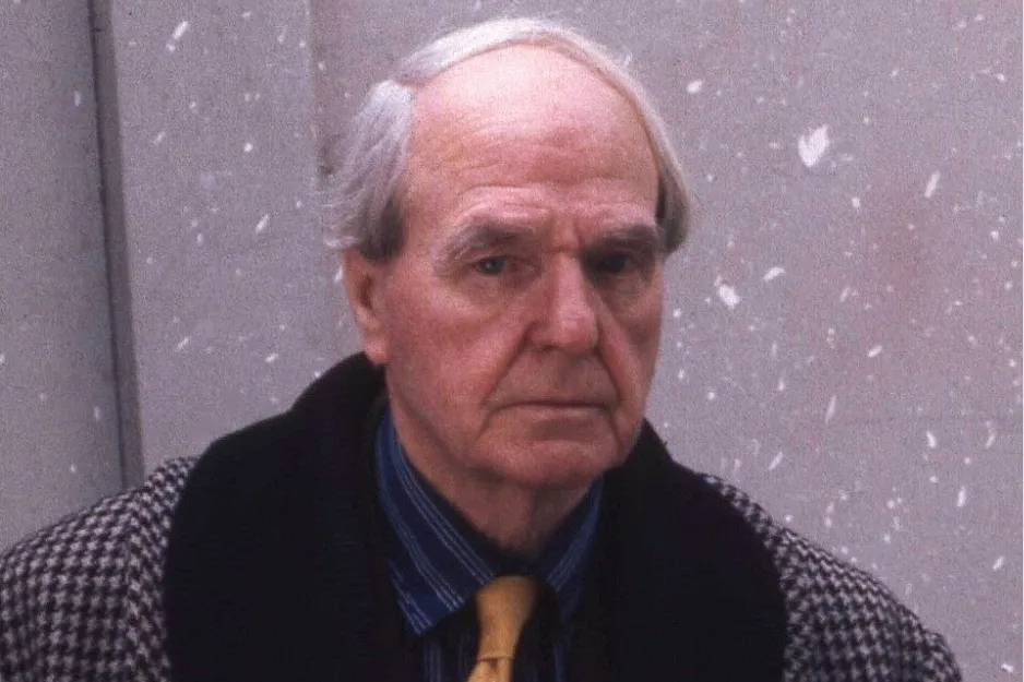 Portrait of Henry Moore, a key contributor to the Pop Art movement of the 1960s, wearing a patterned coat.