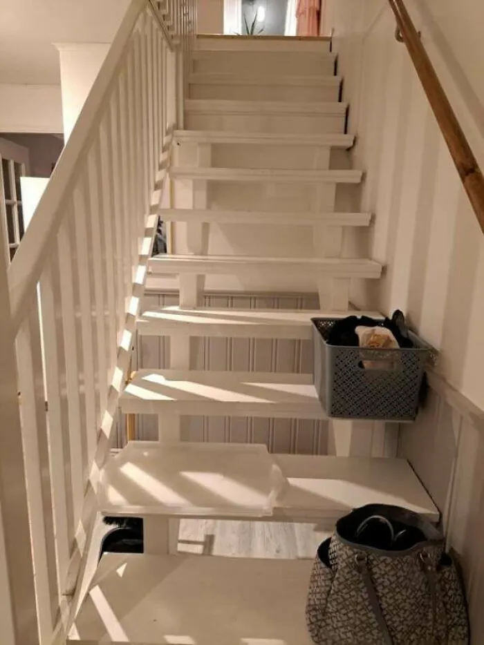 Wife Keep Putting This Tray On Our White Stairs. Dangerous