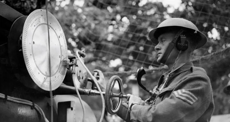 World War II Europe event with a soldier operating artillery equipment during the final phase of the conflict.