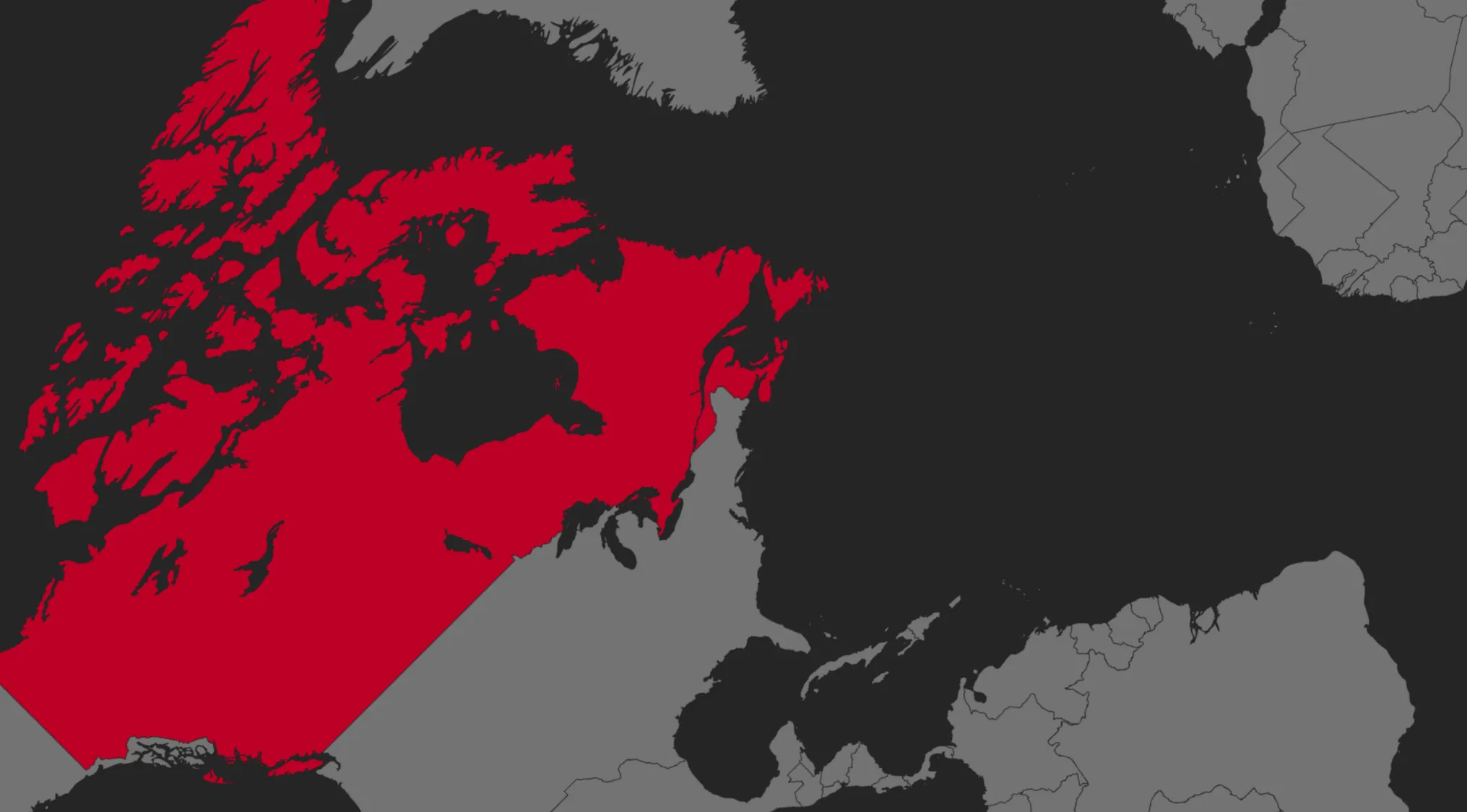 Map highlighting a country in red for a geography challenge to guess the country from these crazy world maps.